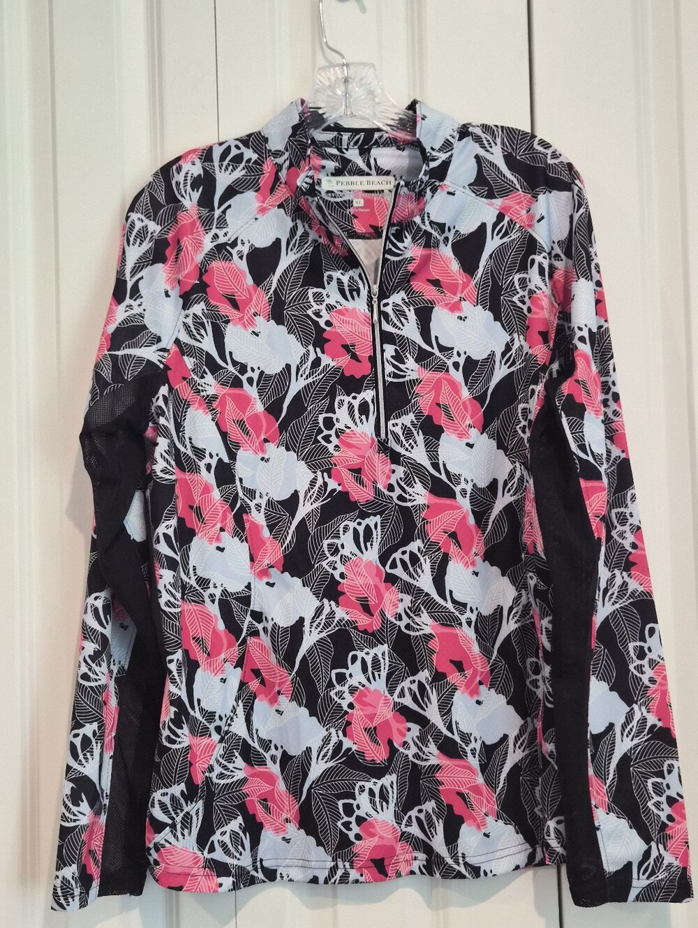 Pebble Beach XL Women 1/4 Zip Floral Performance Top Dry-Luxe Mesh Activewear